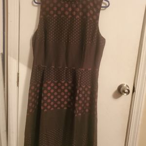 Ladies Large A line high neck poca dot navy and purple knee length dress